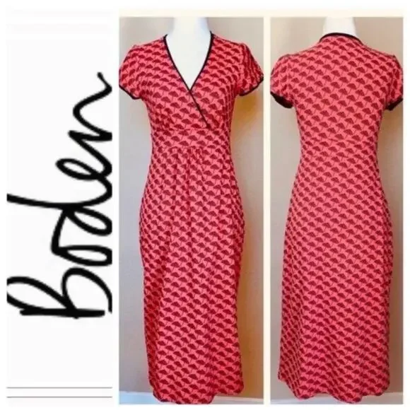 Boden | Dresses | Boden Womens Elodie Wrap Dress Sz 8 M Pink Umbrella Print  Stretch Jersey | Poshmark